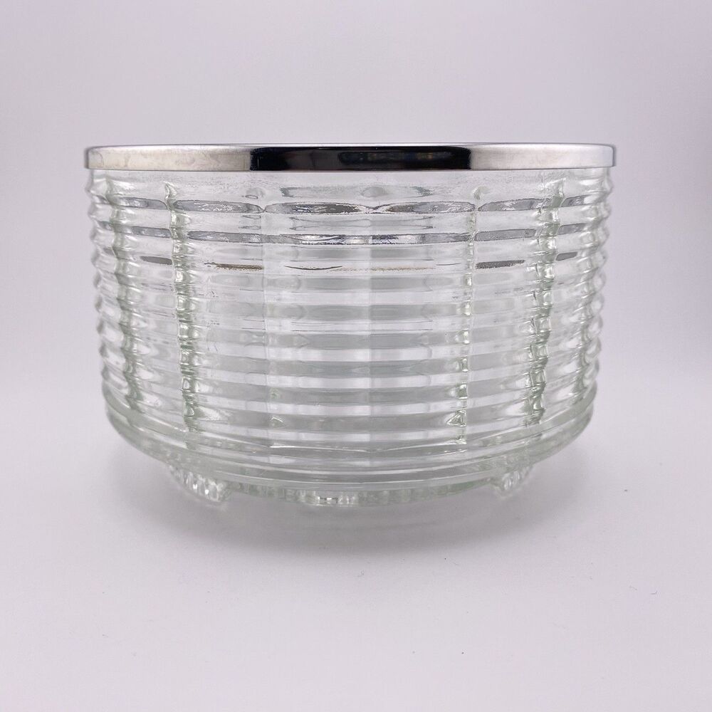 Silex Glass Candle Warmer For Coffee Tea Pot Art Deco MCM Footed Chrome Lid USA